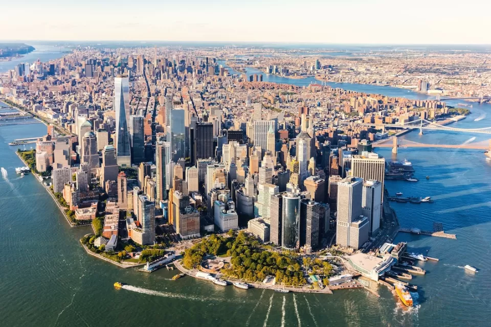Aerial view of lower Manhattan, New York City.